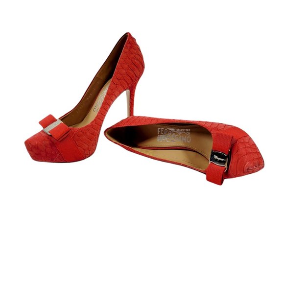 Salvatore Ferragamo Suede Trilly Python Platform Stiletto - Picture 2 of 10